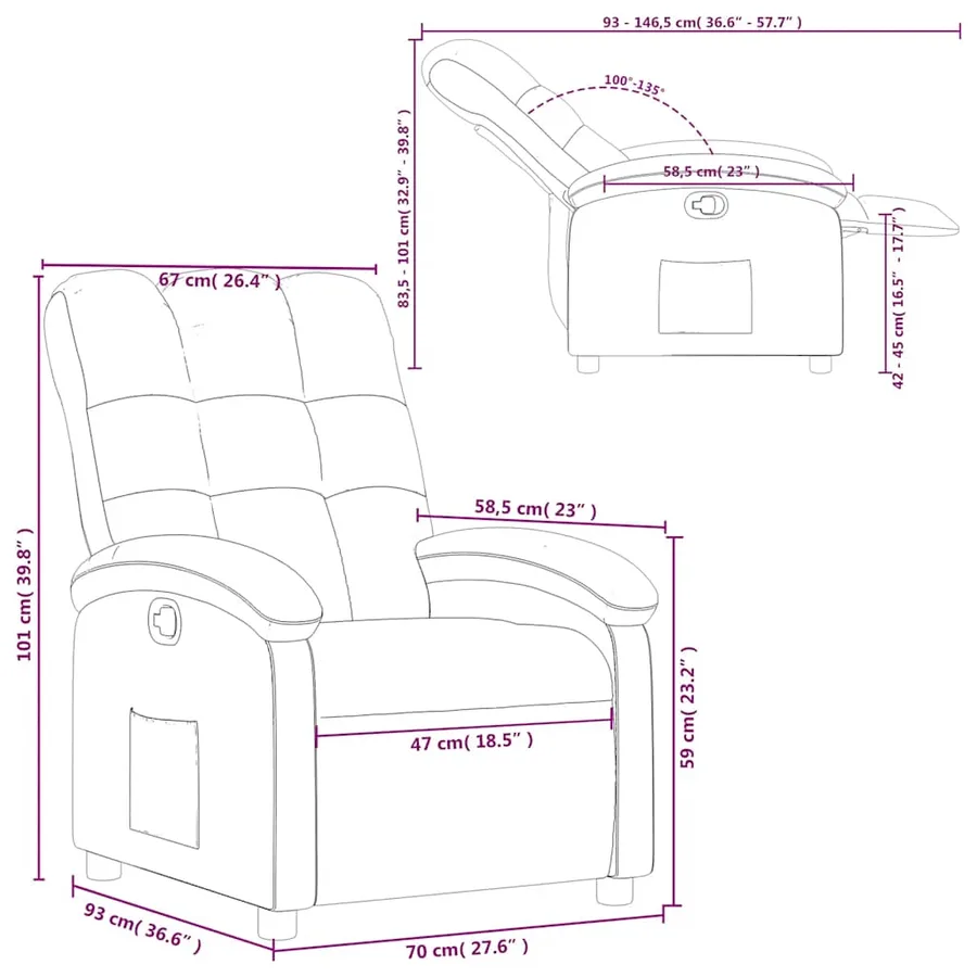 Fauteuil inclinable en tissu noir - 11