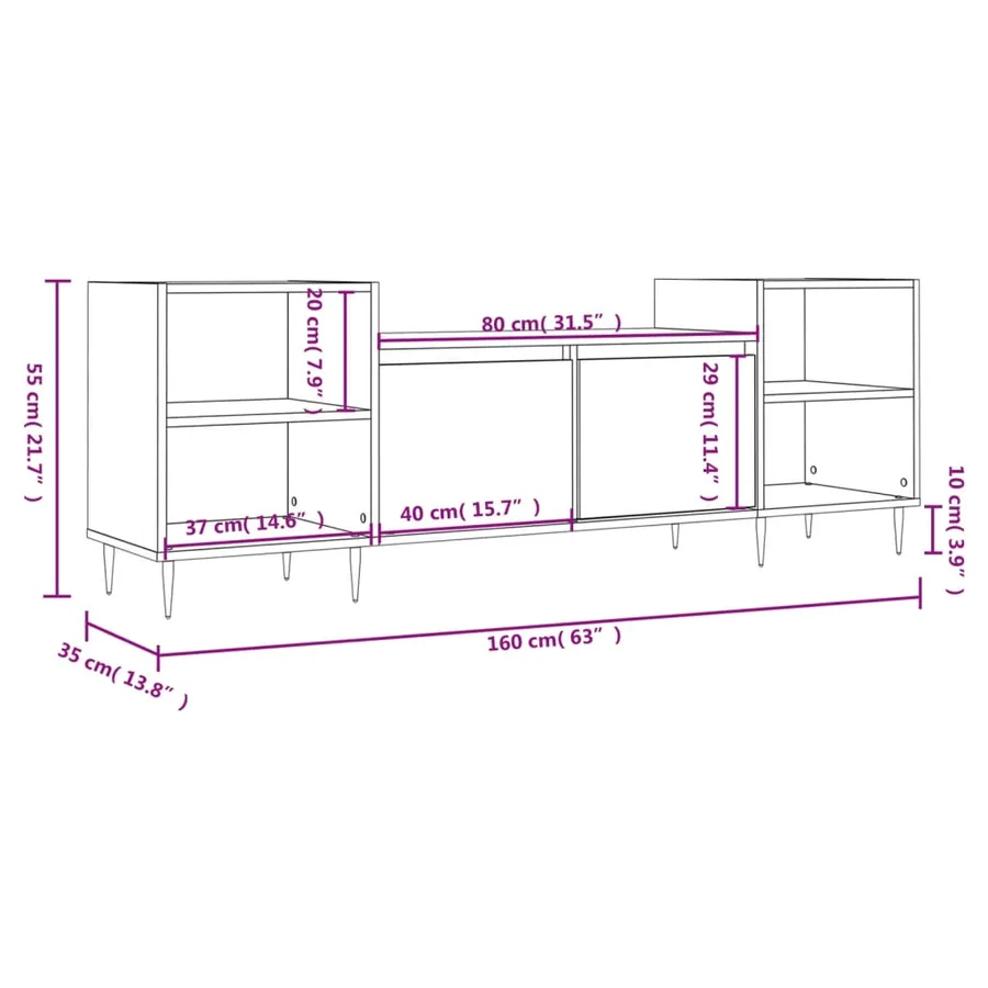 Meuble TV Blanc 160x35x55 cm Bois d'ingénierie - 11