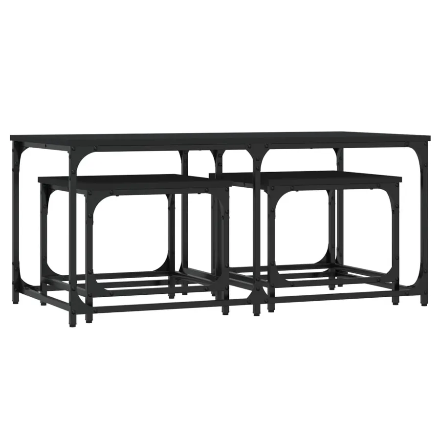 Tables basses gigognes 3 pcs noir bois d'ingénierie - 2