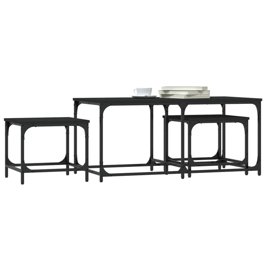 Tables basses gigognes 3 pcs noir bois d'ingénierie - 3