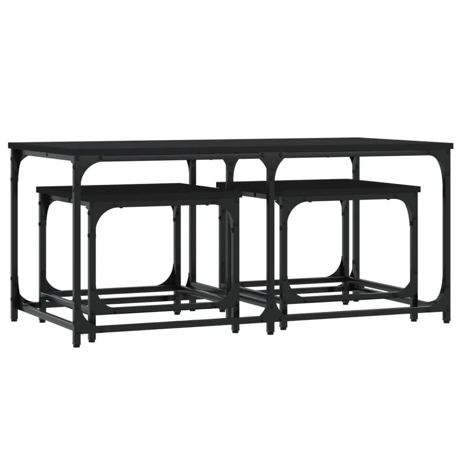 Tables basses gigognes 3 pcs noir bois d'ingénierie - 6