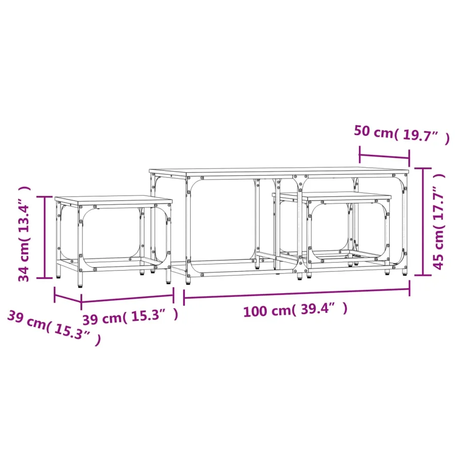 Tables basses gigognes 3 pcs noir bois d'ingénierie - 9