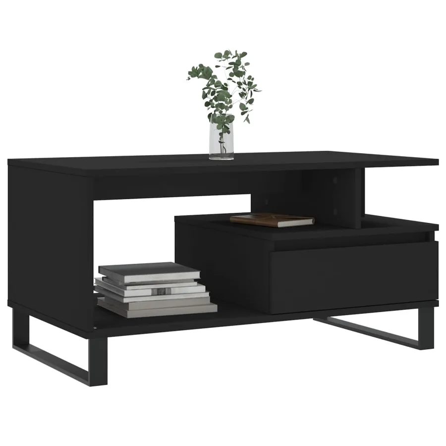 Table basse Noir 90x49x45 cm Bois d'ingénierie - 3