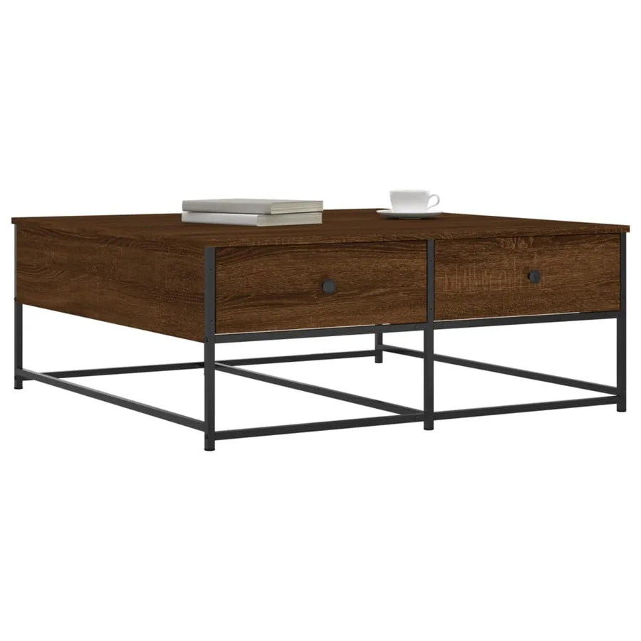 Table basse chêne marron 100x99x40 cm bois d'ingénierie - 3
