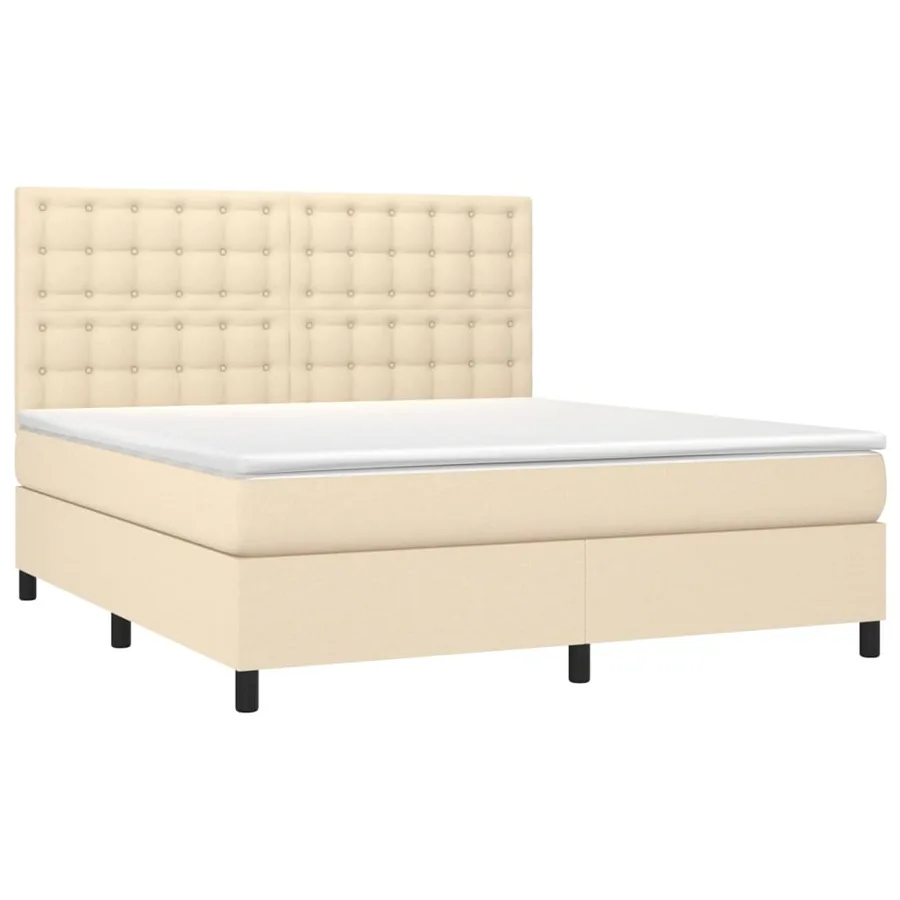 Sommier à lattes de lit et matelas et LED Crème 160x200cm Tissu - 3