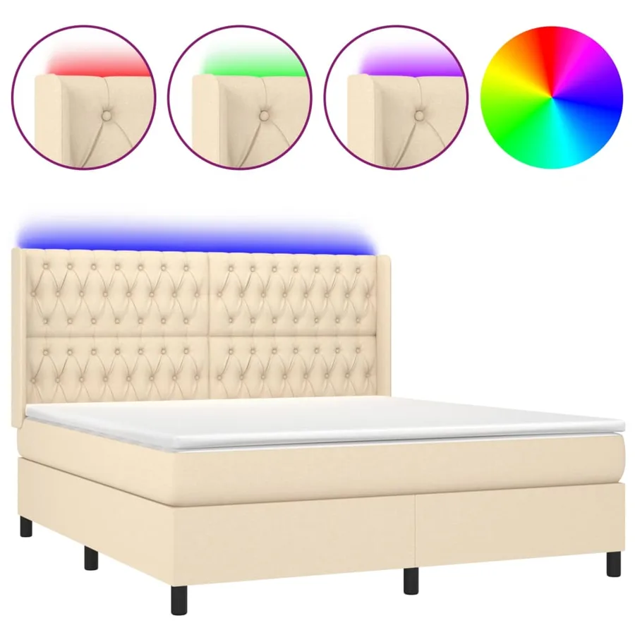 Sommier à lattes de lit matelas et LED Crème 180x200 cm Tissu - 2