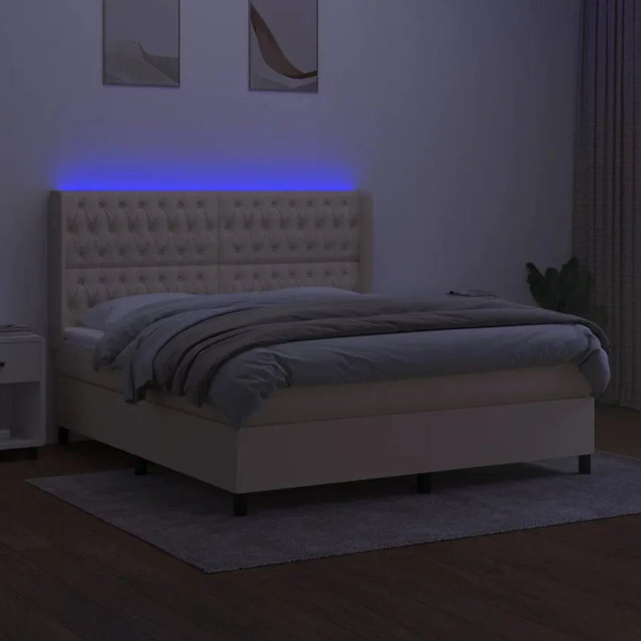 Sommier à lattes de lit matelas et LED Crème 180x200 cm Tissu - 3