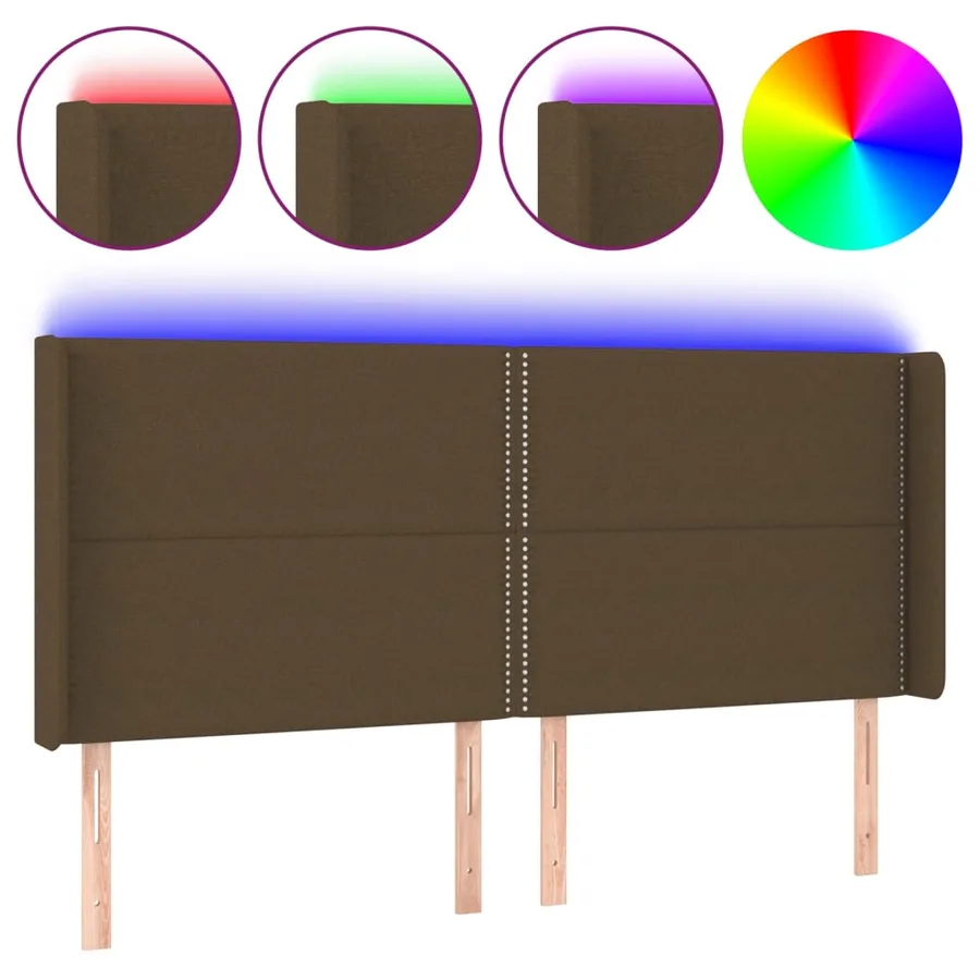 Tête de lit à LED Marron foncé 203x16x118/128 cm Tissu - 2