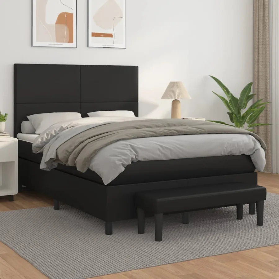Sommier à lattes de lit avec matelas Noir 140x200 cm Similicuir