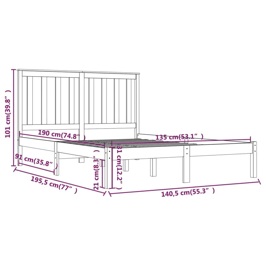 Cadre de lit sans matelas bois massif - 6