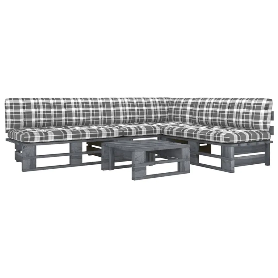 Salon de jardin palette 4pcs avec coussins Pin imprégné de gris