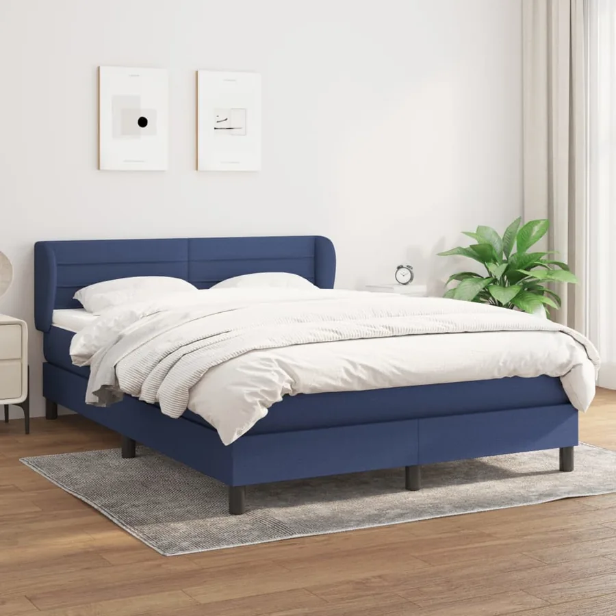 Sommier à lattes de lit avec matelas Bleu 140x200 cm Tissu