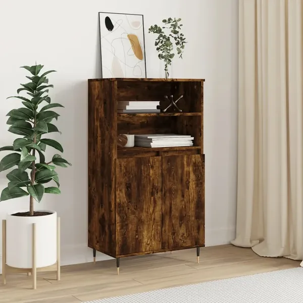 Buffet haut Chêne fumé 60x36x110 cm Bois d'ingénierie