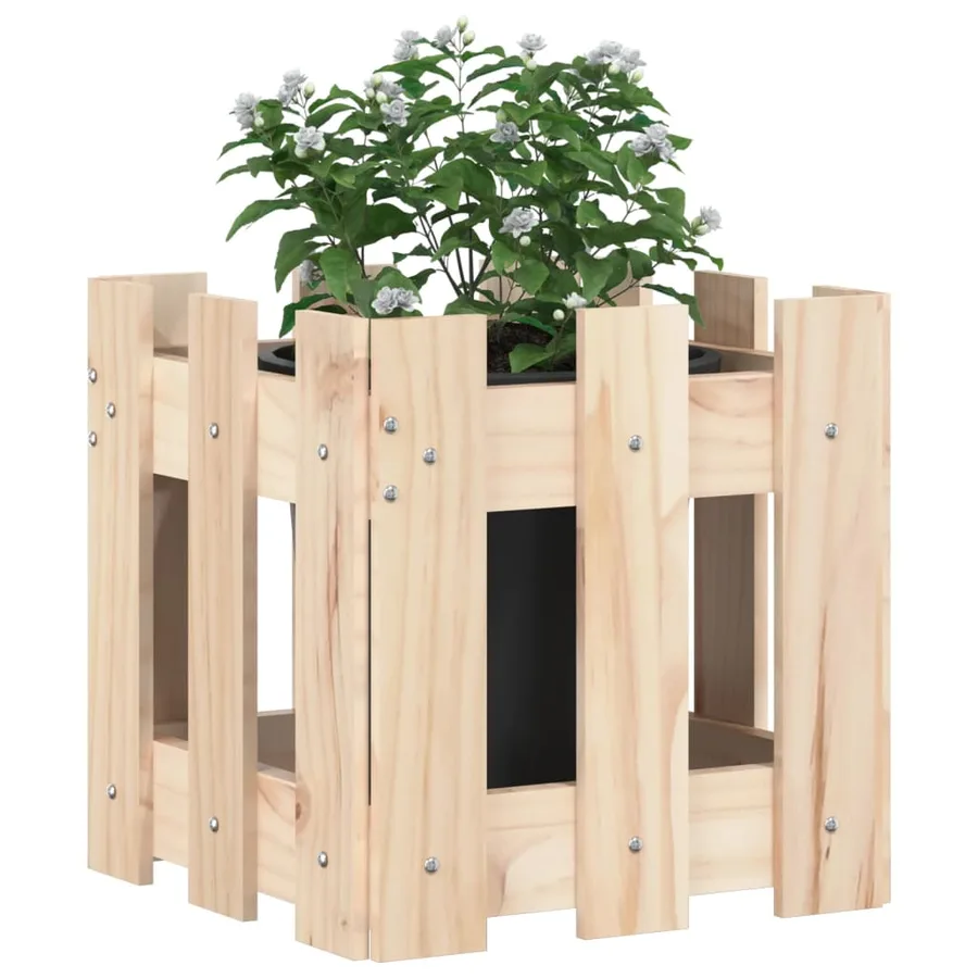 Jardinière avec design de clôture 30x30x30 cm pin massif - 3
