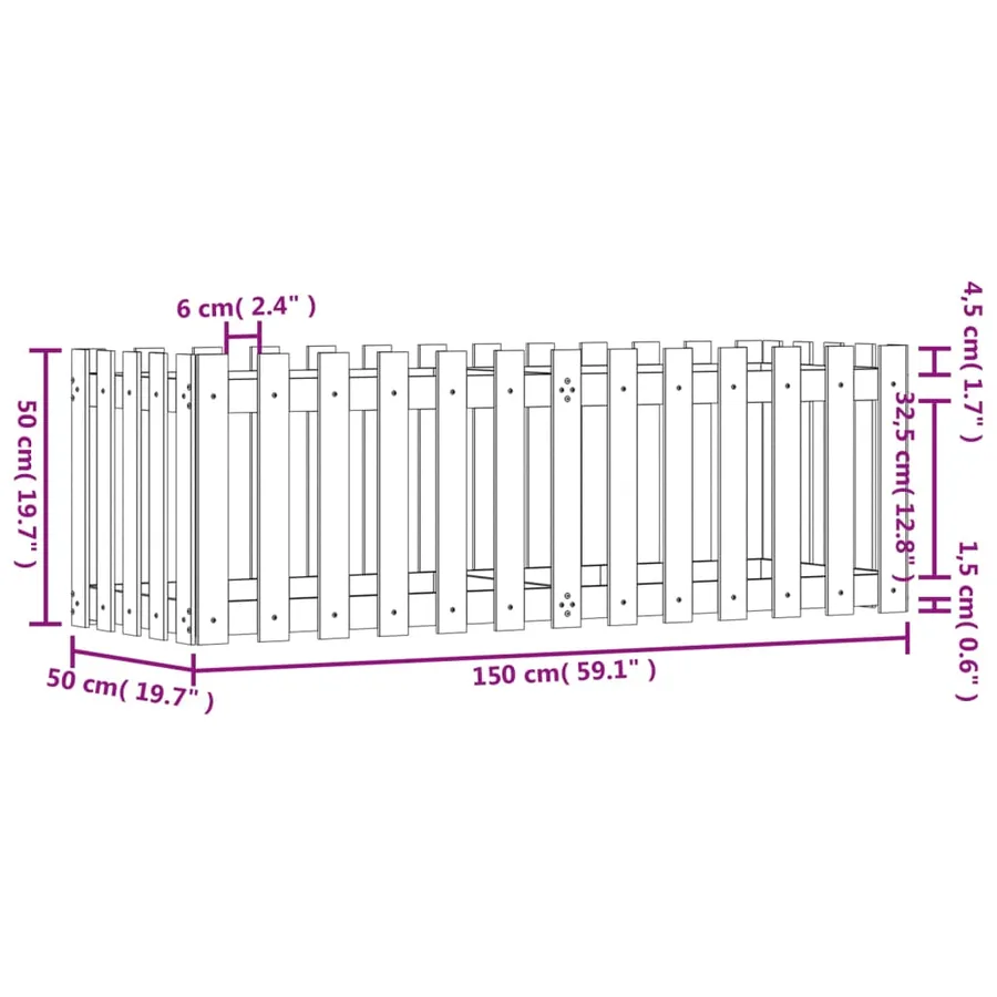 Lit surélevé de jardin design de clôture 150x50x50cm pin massif - 9