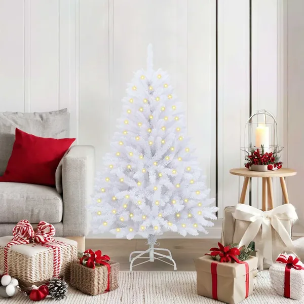 Sapin de Noël artificiel avec 150 LED Blanc 120 cm PVC et métal