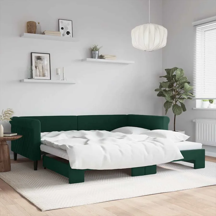Lit de jour avec gigogne sans matelas vert foncé 100x200 cm