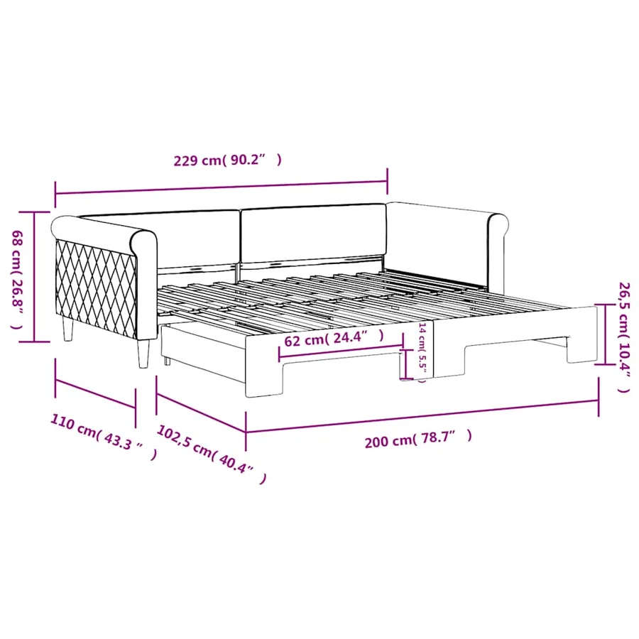 Lit de jour avec gigogne sans matelas vert foncé 100x200 cm - 11