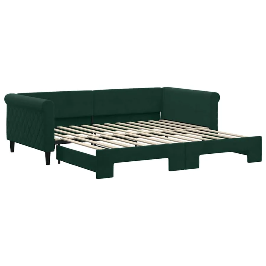 Lit de jour avec gigogne sans matelas vert foncé 100x200 cm - 2