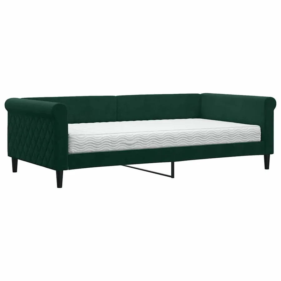 Lit de jour avec matelas vert foncé 100x200 cm velours - 2
