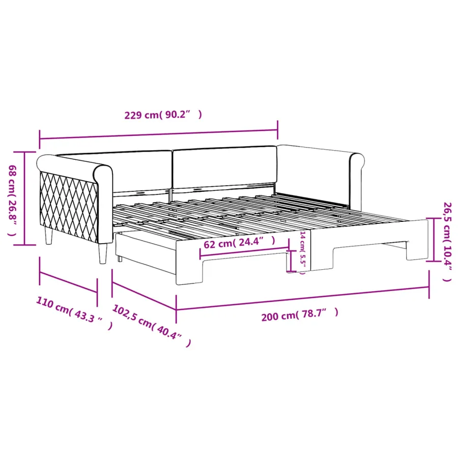 Lit de jour avec gigogne sans matelas noir 100x200 cm - 11