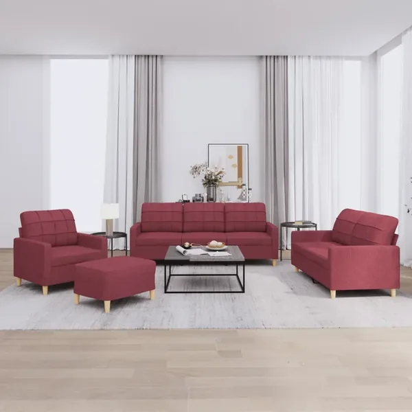 Ensemble de canapés 4 pcs avec coussins Rouge bordeaux Tissu