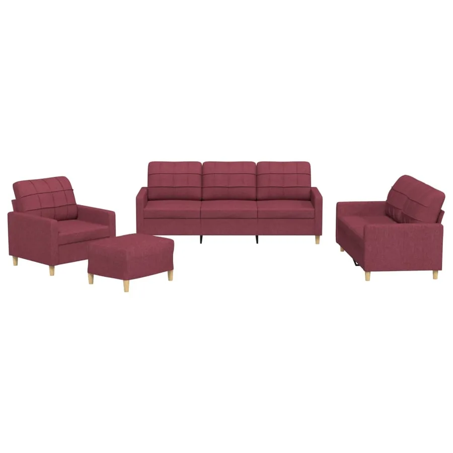 Ensemble de canapés 4 pcs avec coussins Rouge bordeaux Tissu - 2
