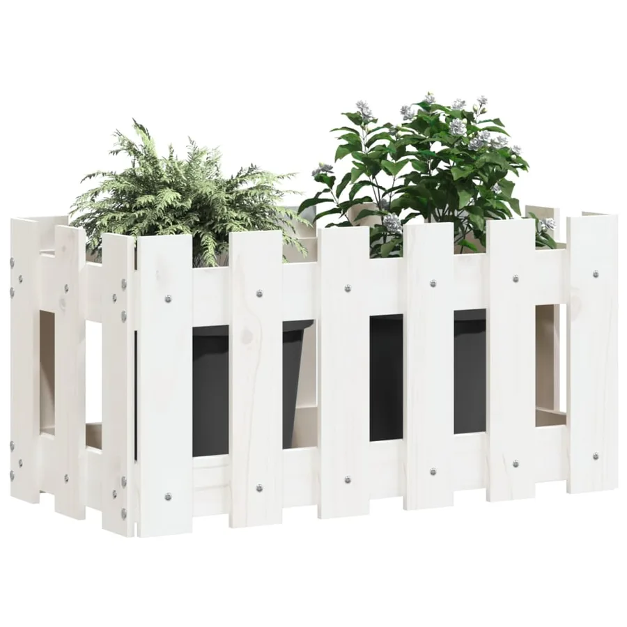 Jardinière avec design de clôture blanc 60x30x30 cm pin massif - 3