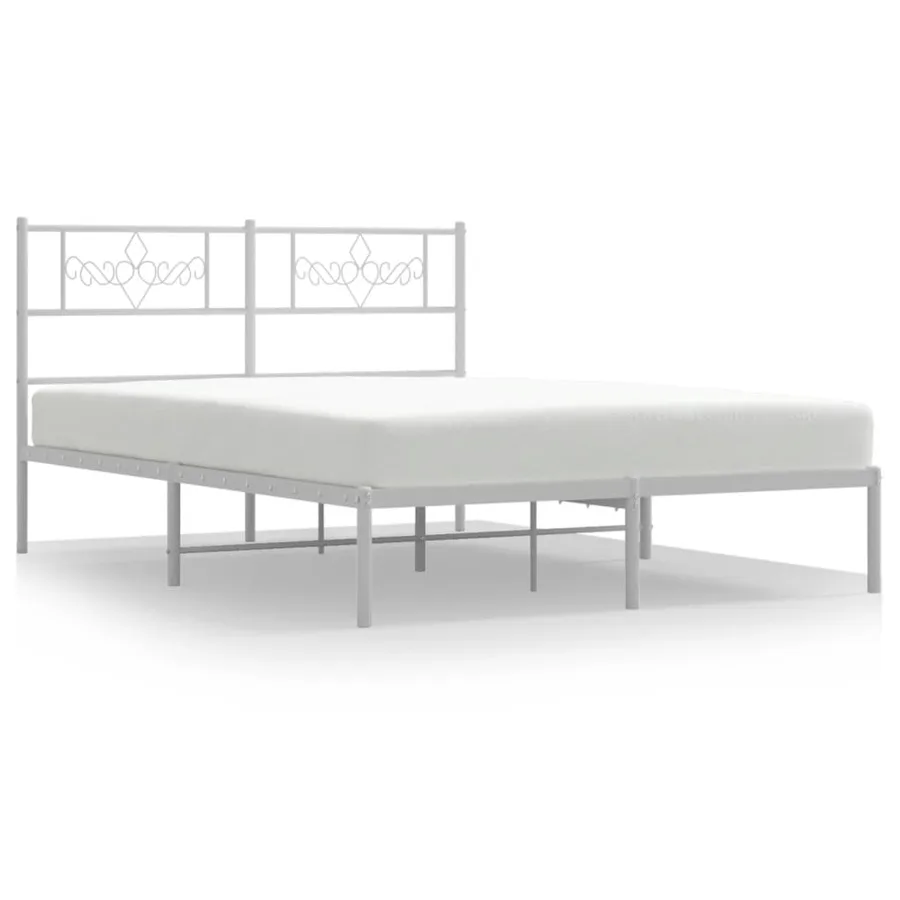 Cadre de lit métal sans matelas et tête de lit blanc 120x190 cm - 2