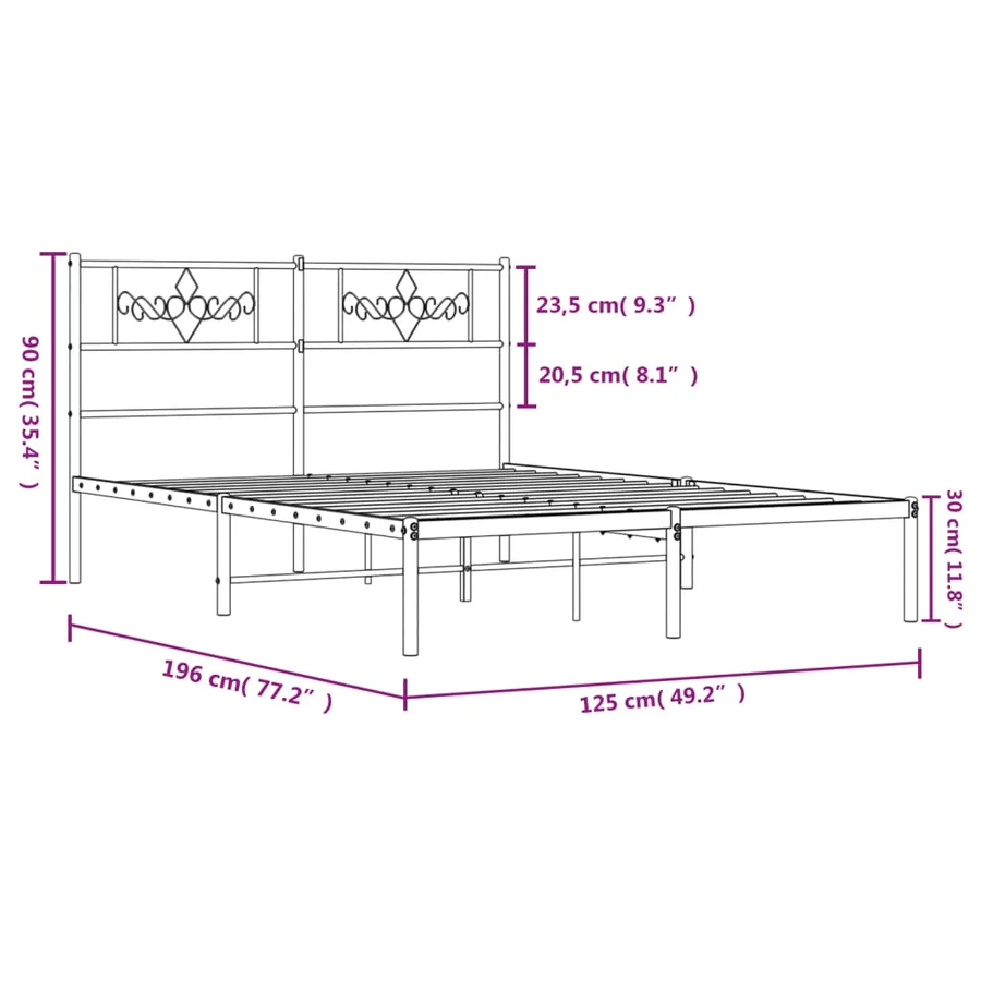 Cadre de lit métal sans matelas et tête de lit blanc 120x190 cm - 9