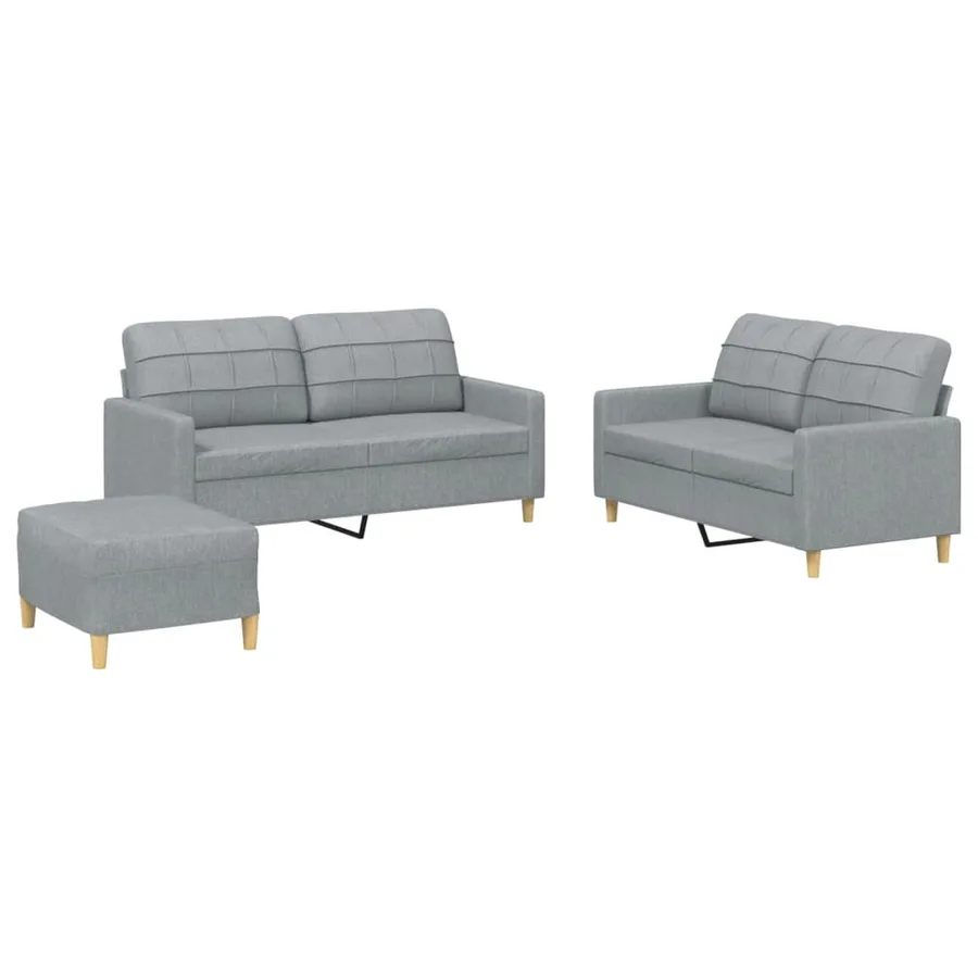 Ensemble de canapés 3 pcs avec coussins Gris clair Tissu - 2