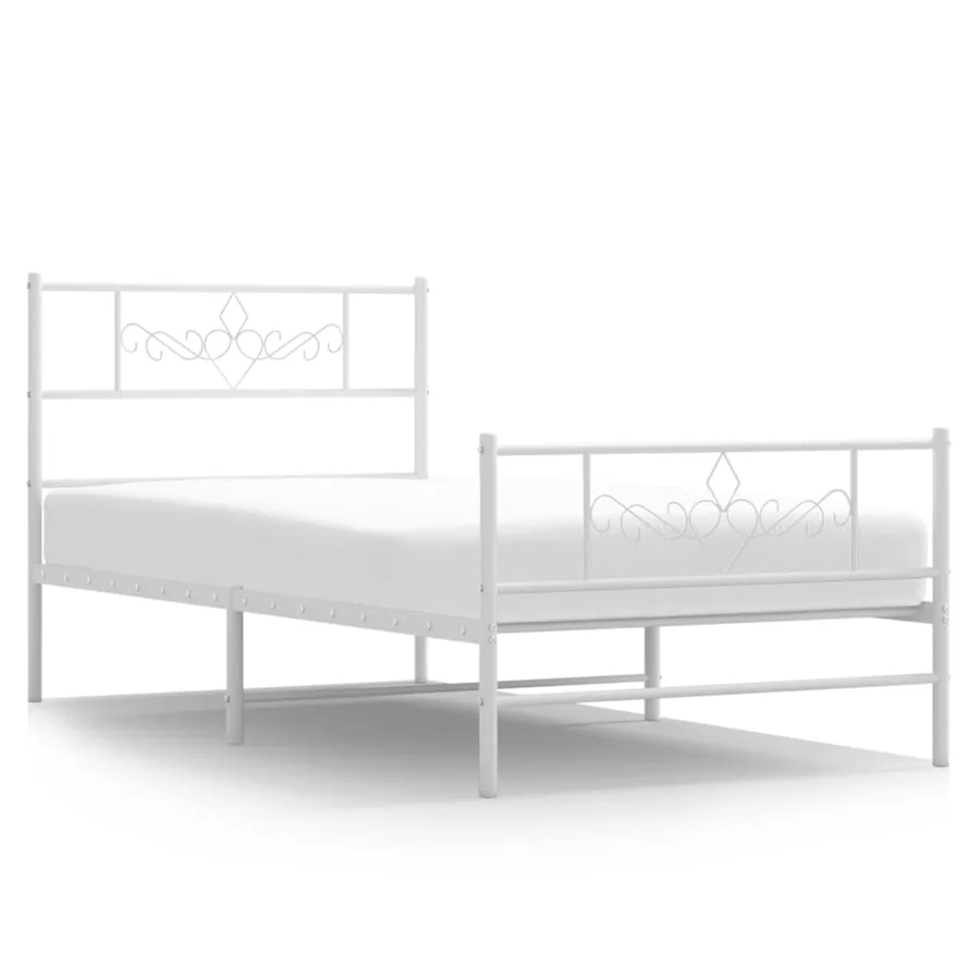 Cadre de lit métal sans matelas avec pied de lit blanc 75x190cm - 2