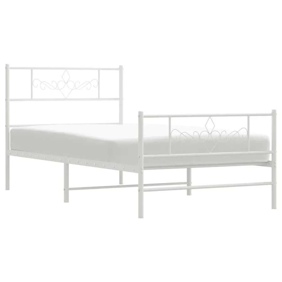 Cadre de lit métal sans matelas avec pied de lit blanc 75x190cm - 4