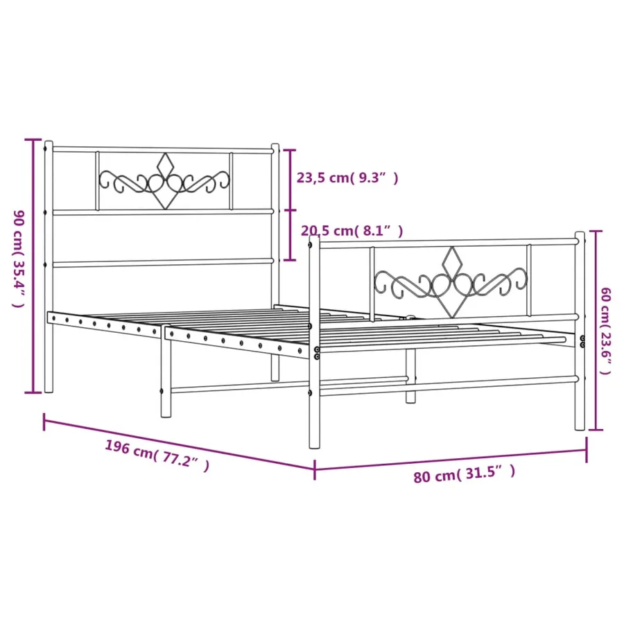 Cadre de lit métal sans matelas avec pied de lit blanc 75x190cm - 8