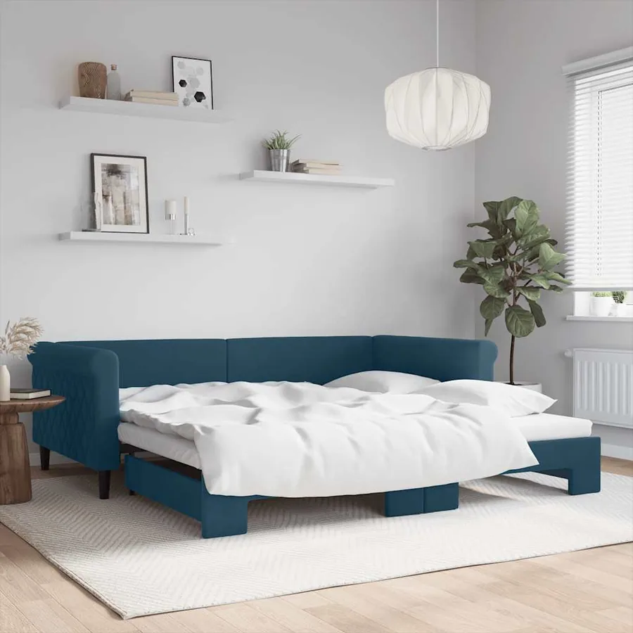 Lit de jour avec gigogne sans matelas bleu 100x200 cm