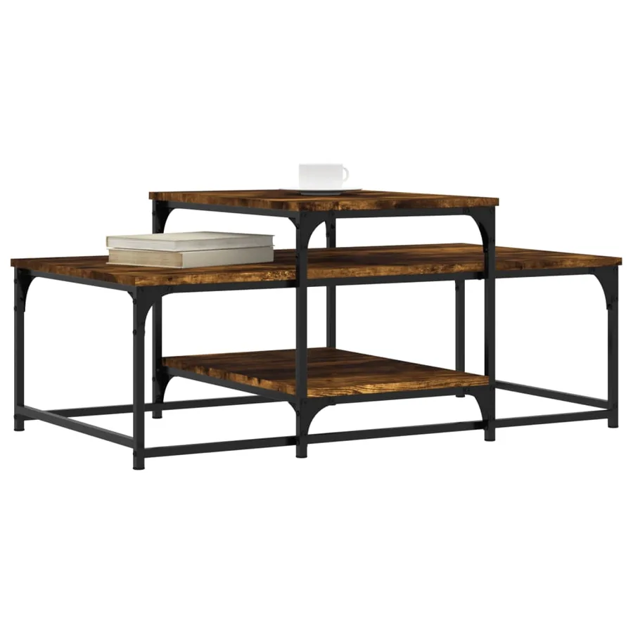 Table basse chêne fumé 102x60x45 cm bois d'ingénierie - 3