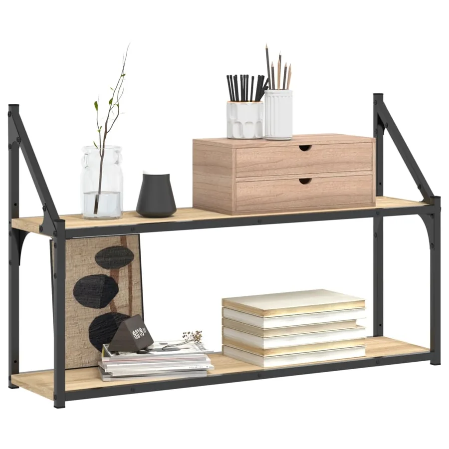 Étagère murale 2 niveaux chêne sonoma 80x21x51 cm - 3