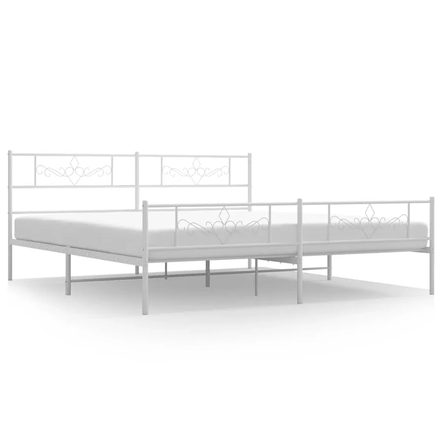 Cadre de lit métal sans matelas et pied de lit blanc 183x213 cm - 2