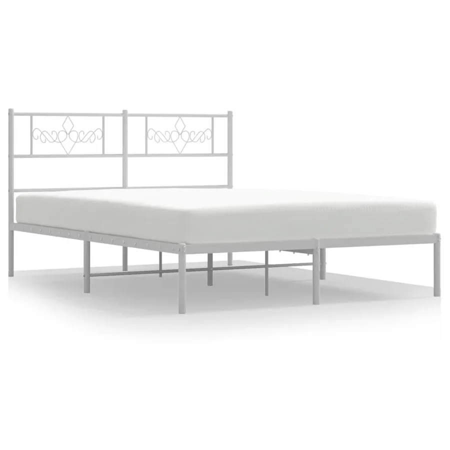 Cadre de lit métal sans matelas et tête de lit blanc 150x200 cm - 2
