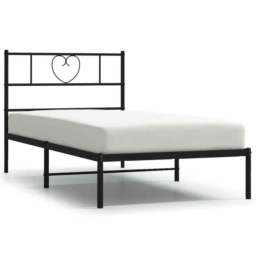 Cadre de lit métal sans matelas avec tête de lit noir 90x190 cm - 2