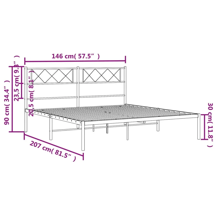 Cadre de lit métal sans matelas avec tête de lit noir 140x200cm - 9