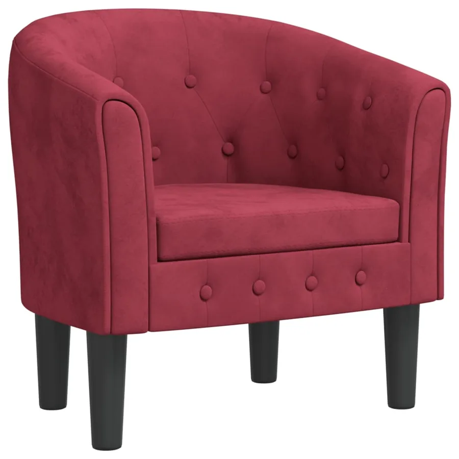 Fauteuil rouge bordeaux velours - 2