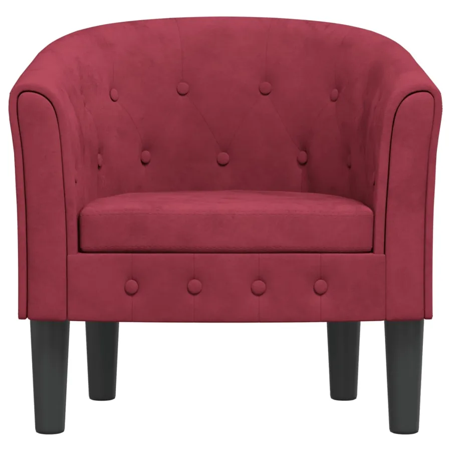 Fauteuil rouge bordeaux velours - 3