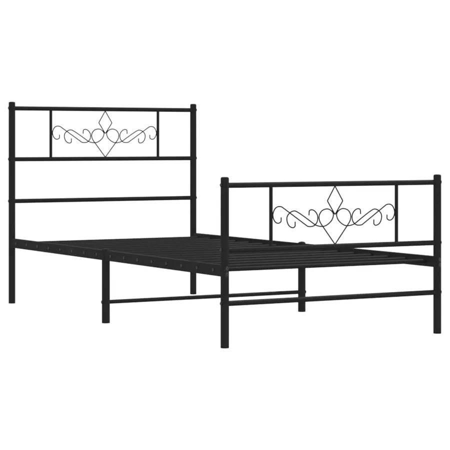 Cadre de lit métal sans matelas avec pied de lit noir 75x190 cm - 3