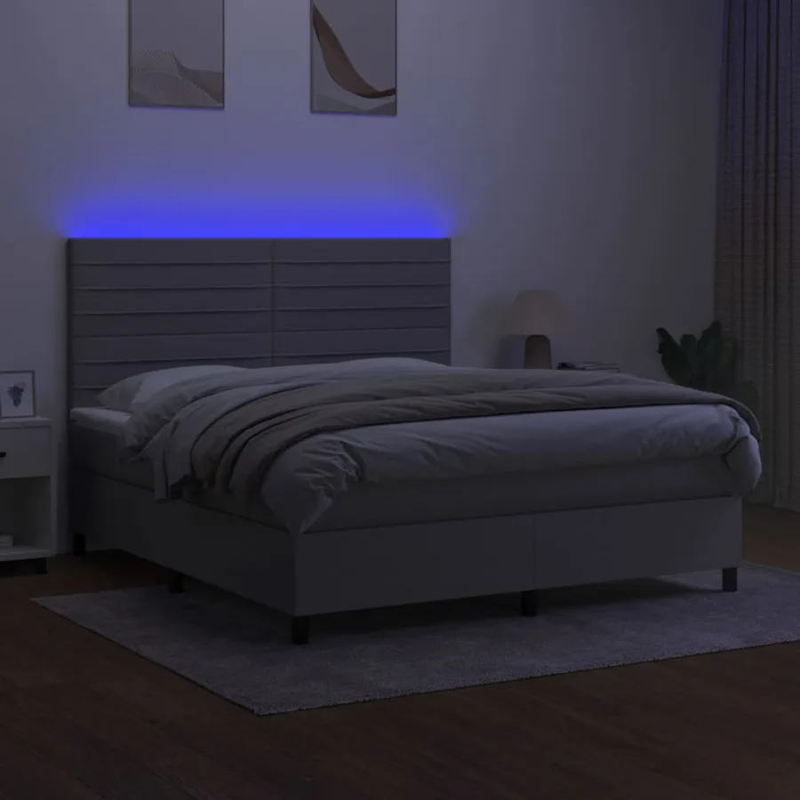 Sommier à lattes de lit et matelas et LED Gris clair 180x200 cm - 4