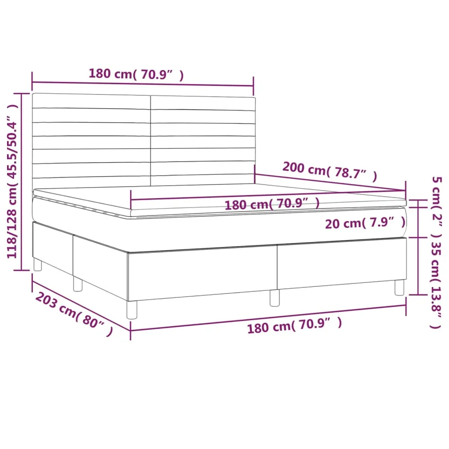 Sommier à lattes de lit et matelas et LED Gris clair 180x200 cm - 8