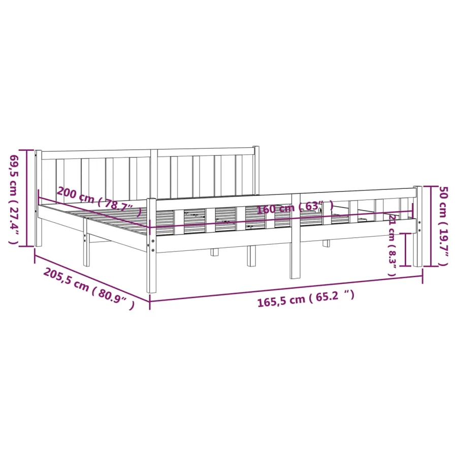 Cadre de lit sans matelas bois massif 160x200 cm - 9