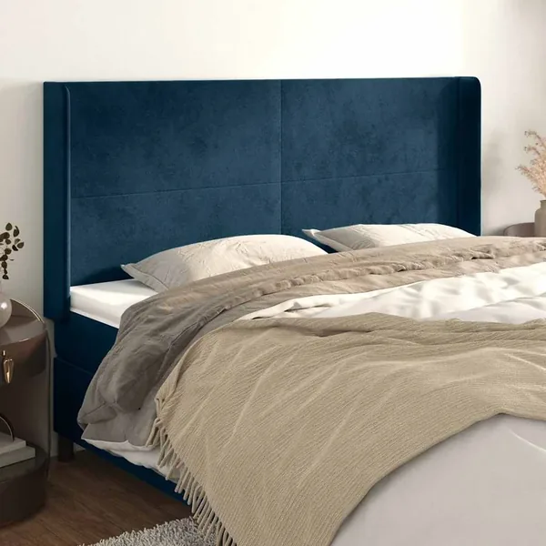 Tête de lit avec oreilles Bleu foncé 163x16x118/128 cm Velours