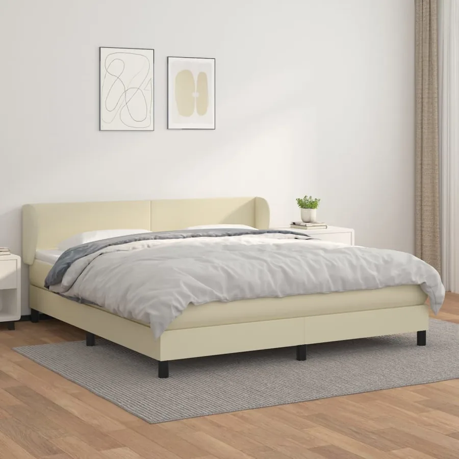 Sommier à lattes de lit avec matelas Crème 160x200cm Similicuir