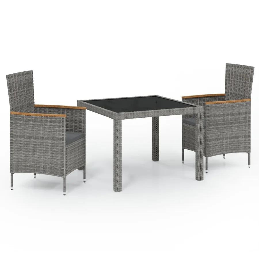 Ensemble à manger d'extérieur 3 pcs et coussins Résine tressée - 2